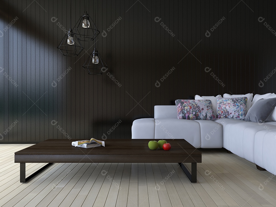 3ds rendering white sofa and wooden table.