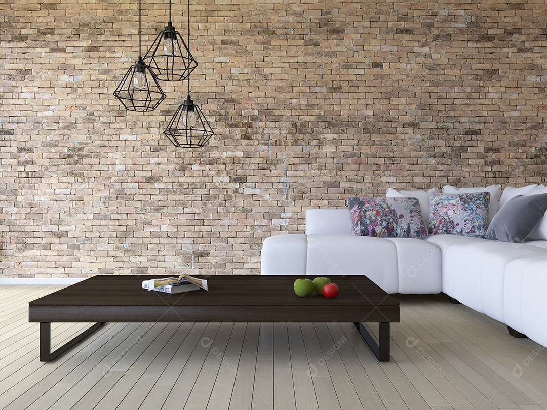 3ds rendering white sofa and wooden table.