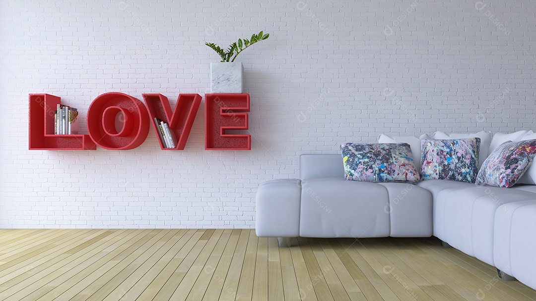 Imagem de renderização 3D da sala de estar de design de interiores.