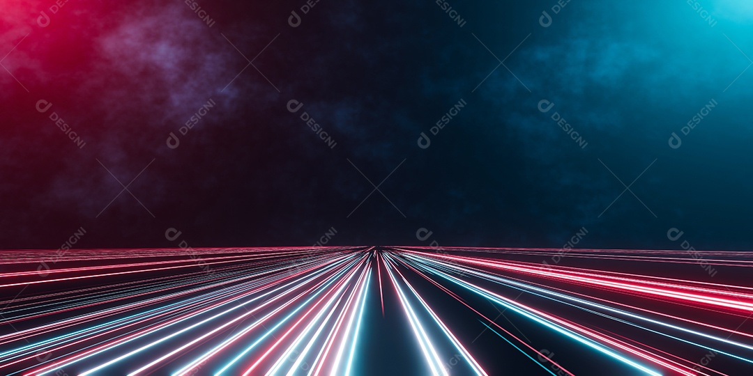 Renderização 3D corredor com luzes neon