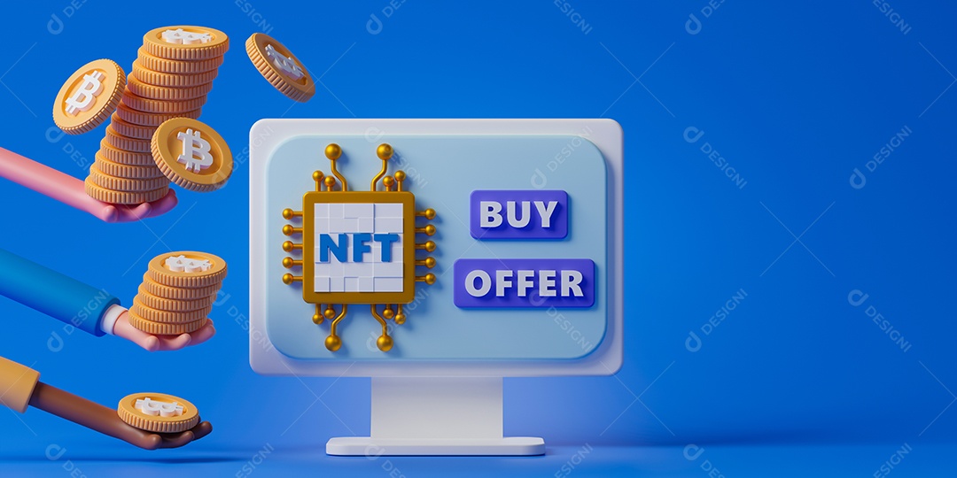 Renderização 3D de criptomoedas