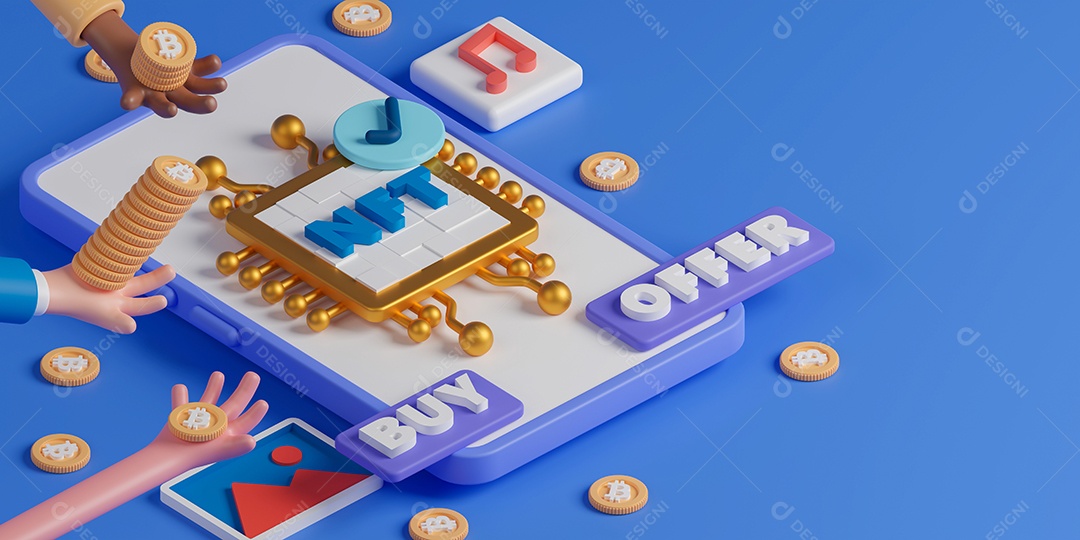 Renderização 3D de criptomoedas