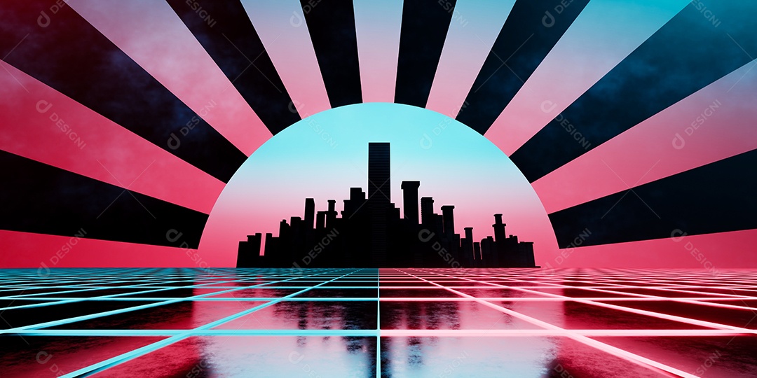 Vista cidade em raios solares