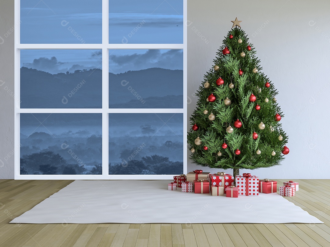 Imagem de renderização 3D de design de interiores no festival de natal.