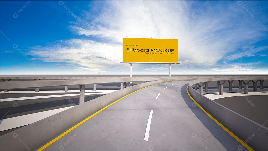 Imagem de renderização 3D do outdoor ao lado da rodovia.