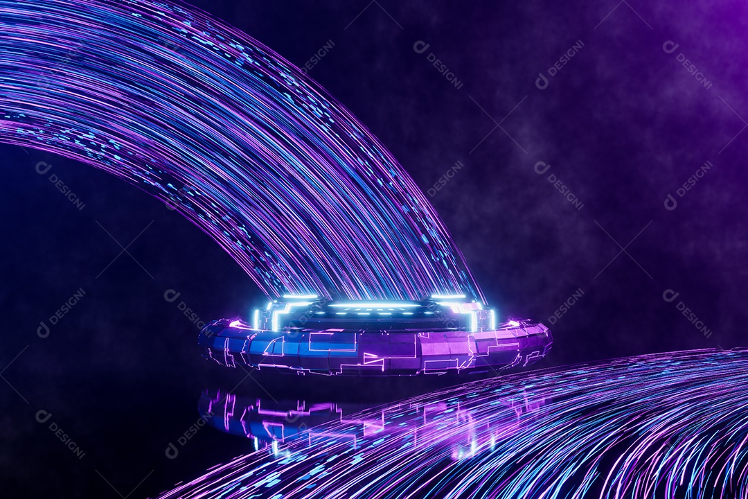 Pódio vazio com luzes neon