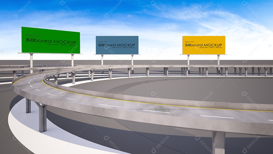 Imagem de renderização 3D do outdoor ao lado da rodovia.