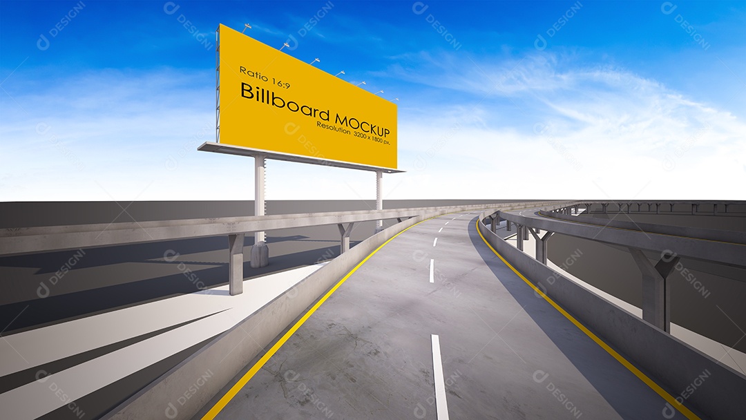 Imagem de renderização 3D do outdoor ao lado da rodovia.