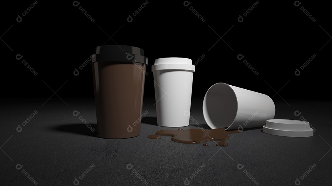 Imagens de maquete de renderização 3d de xícaras de café brancas e marrons.