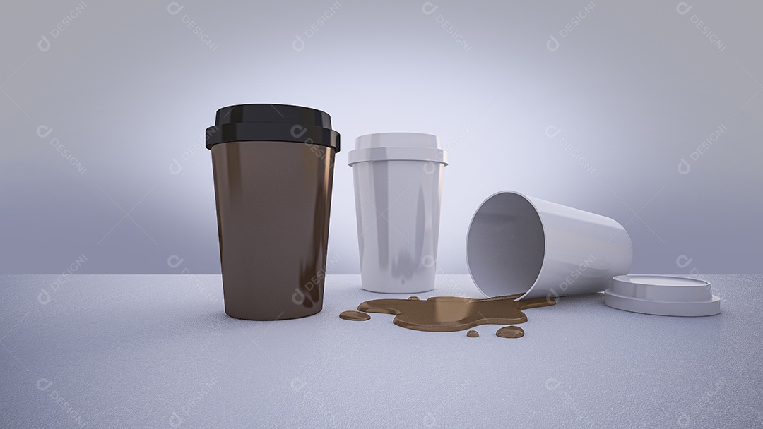 Imagens de maquete de renderização 3d de xícaras de café brancas e marrons.