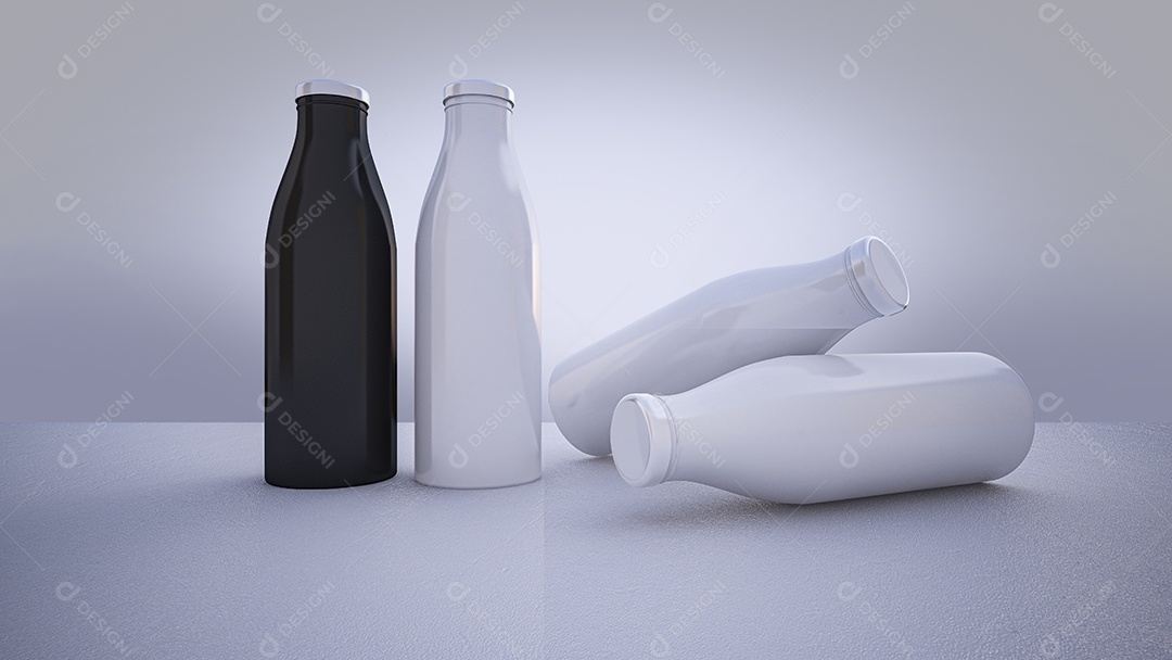 Imagens de maquete de renderização 3d de garrafas brancas e pretas.