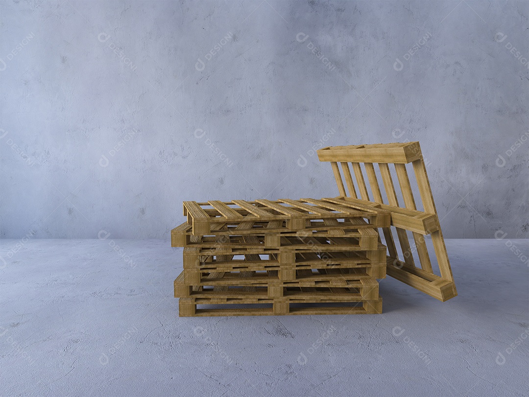 Imagem de maquete de paletes de renderização 3d colocados no piso de concreto.