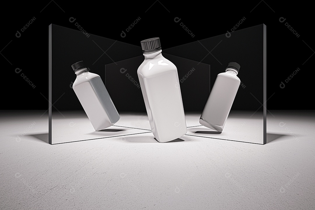 Imagem de maquete de renderização 3d de garrafa retangular branca.