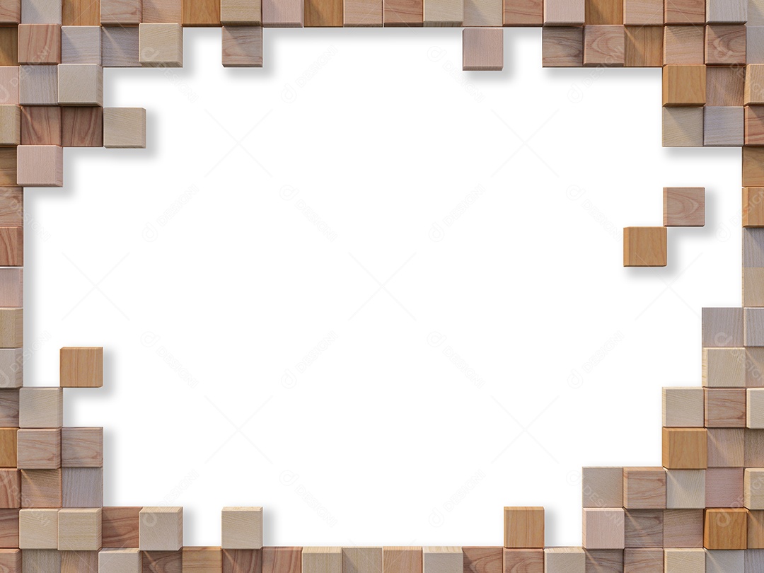 Imagem de renderização 3D da parede de madeira cúbica colorida.