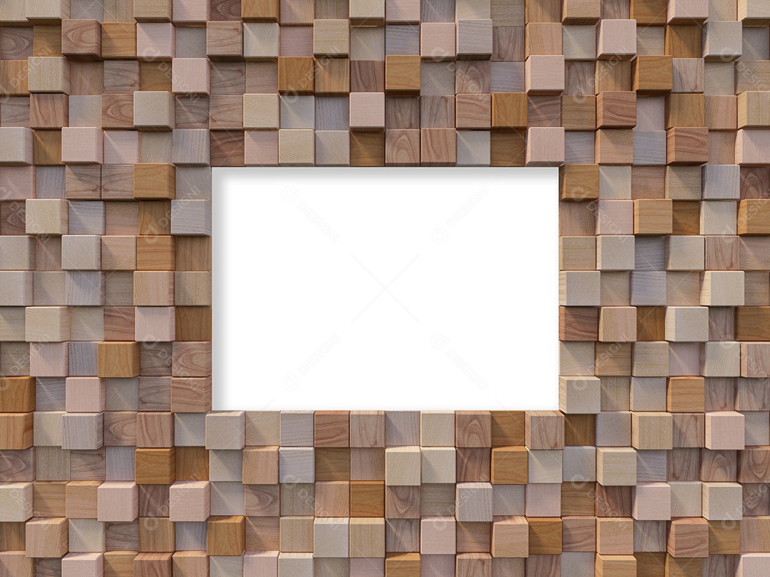 Imagem de renderização 3D da parede de madeira cúbica colorida.