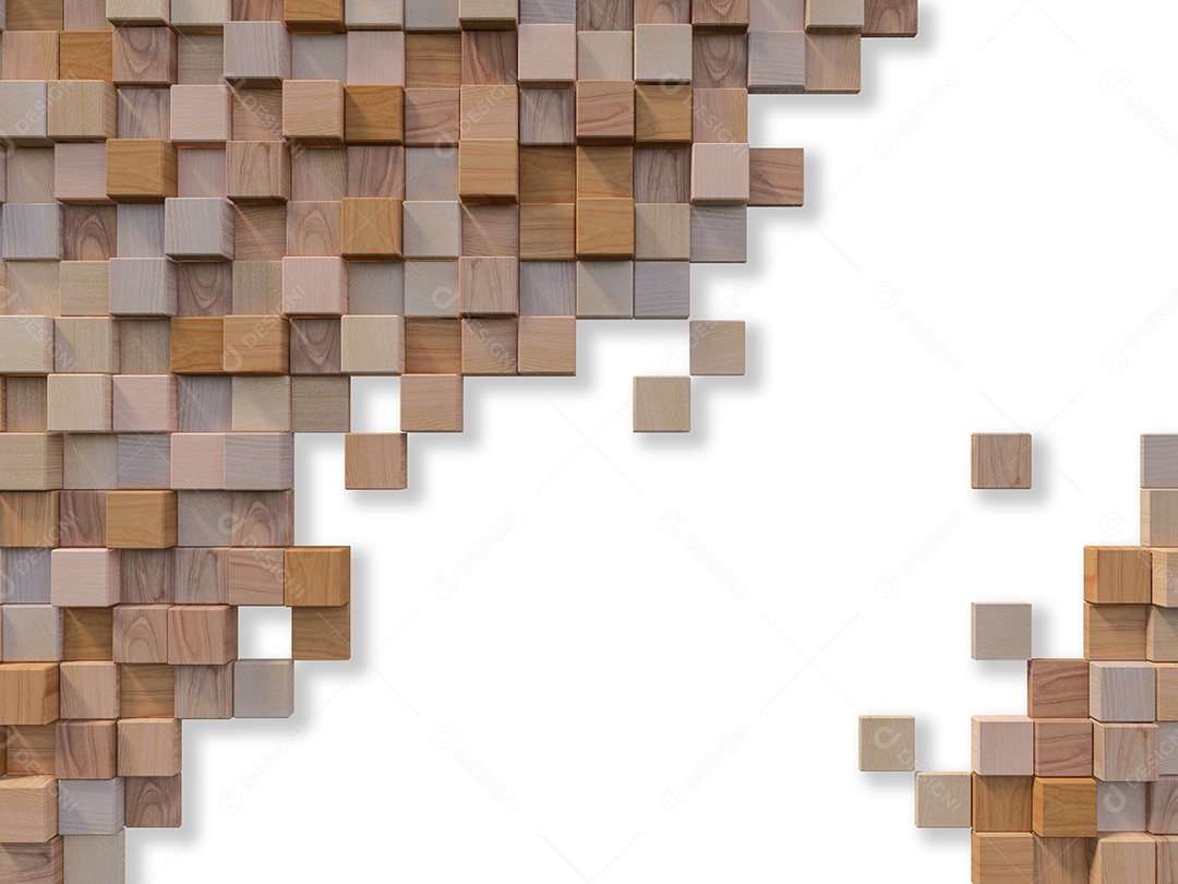 3D rendering image of colorful cubic wooden wall.