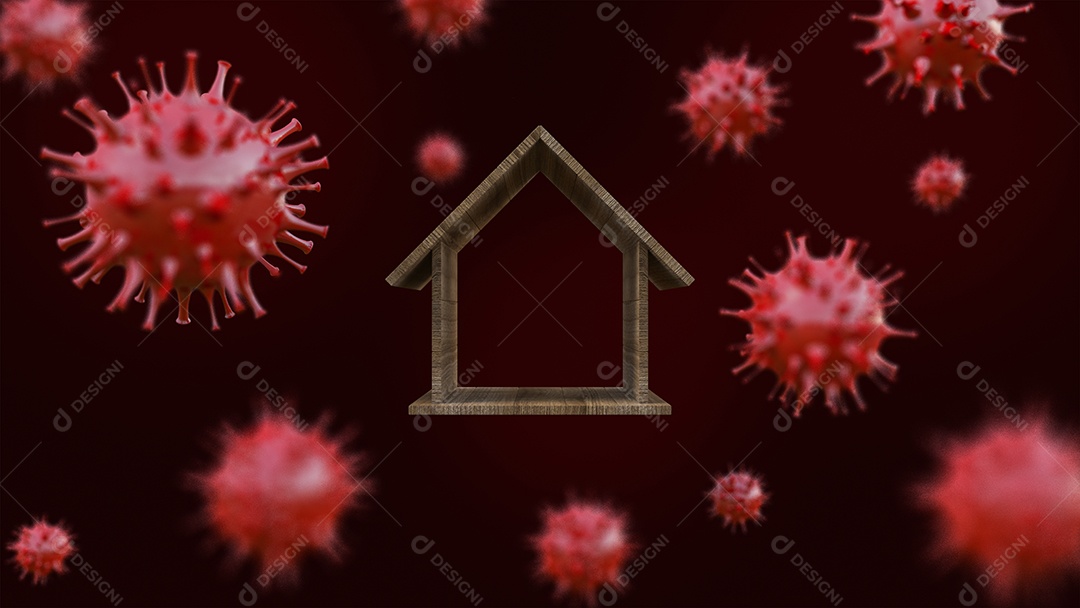 Imagem de renderização 3D do modelo de casa de madeira.