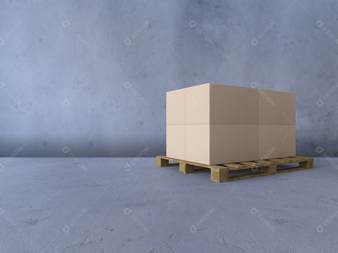 3D rendering image of boxes on wooden pallets.