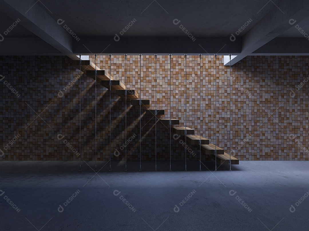 Imagem de renderização 3D de escadas com sombra na parede.