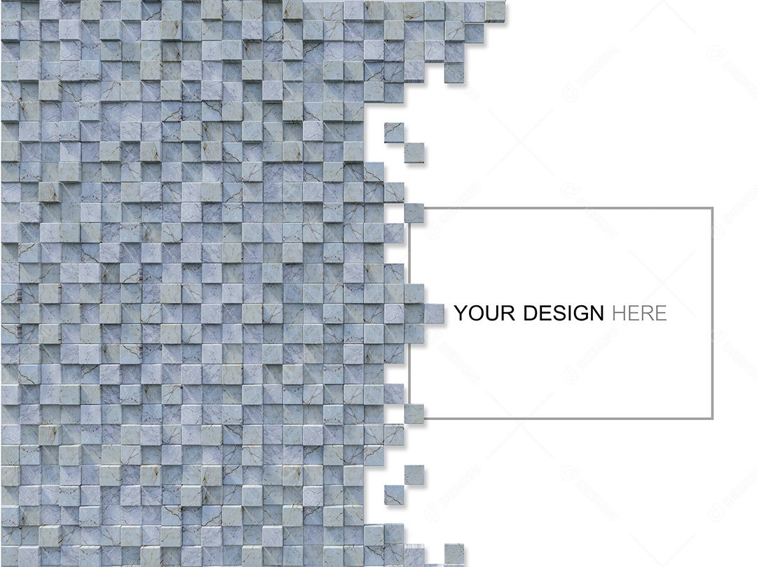 Imagem de renderização 3D da parede de mármore cúbico no fundo branco.