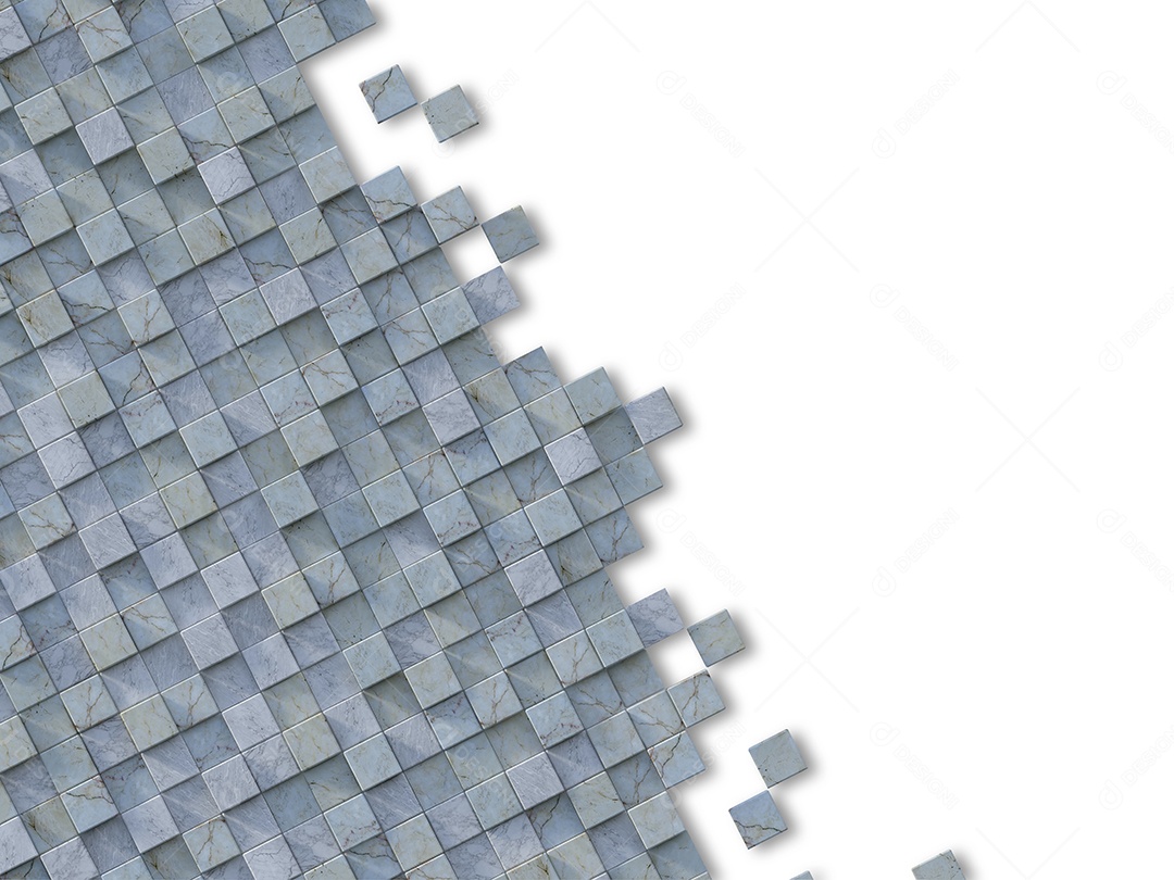 Imagem de renderização 3D da parede de mármore cúbico no fundo branco.