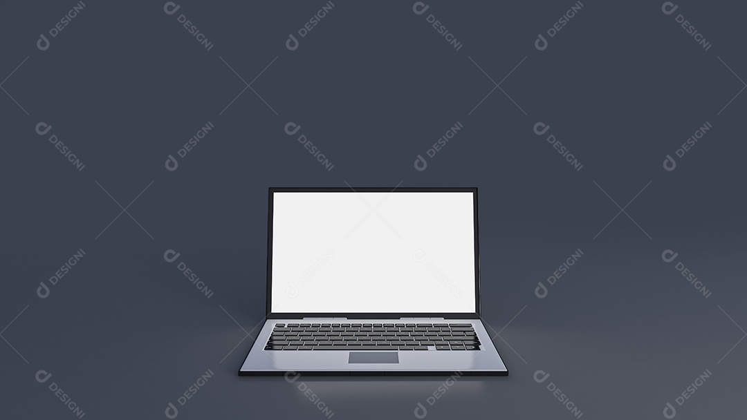 Imagem de renderização 3D do laptop em fundo cinza escuro.