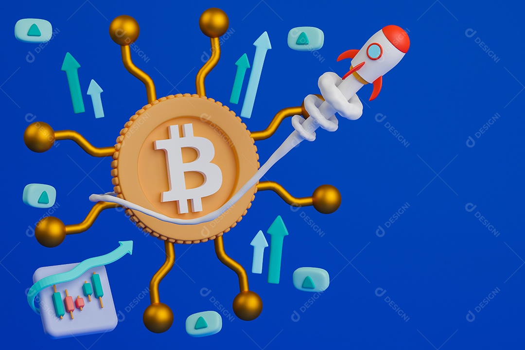Conceito criptomoeda subindo com símbolo de Bitcoin