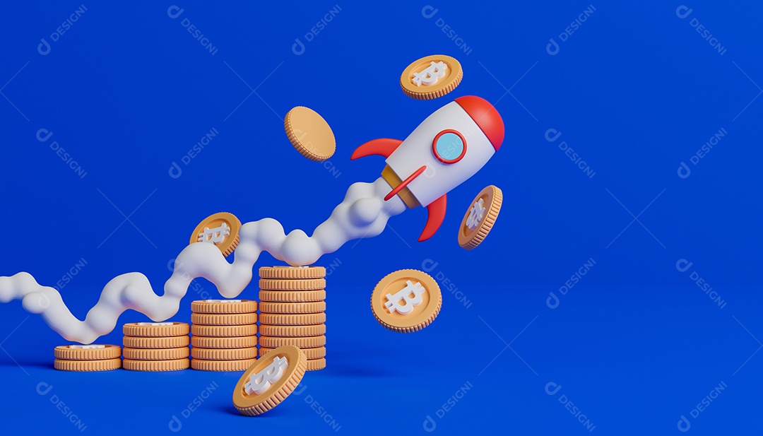 Conceito criptomoeda subindo com símbolo de Bitcoin