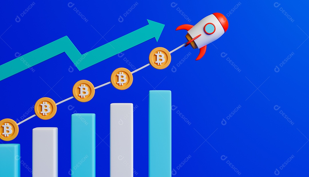 Conceito criptomoeda subindo com símbolo de Bitcoin