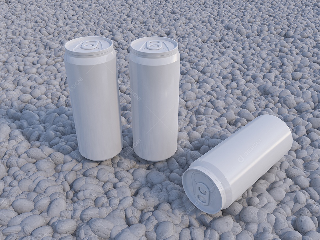 Imagens de maquete de renderização em 3d de latas brancas e prateadas.