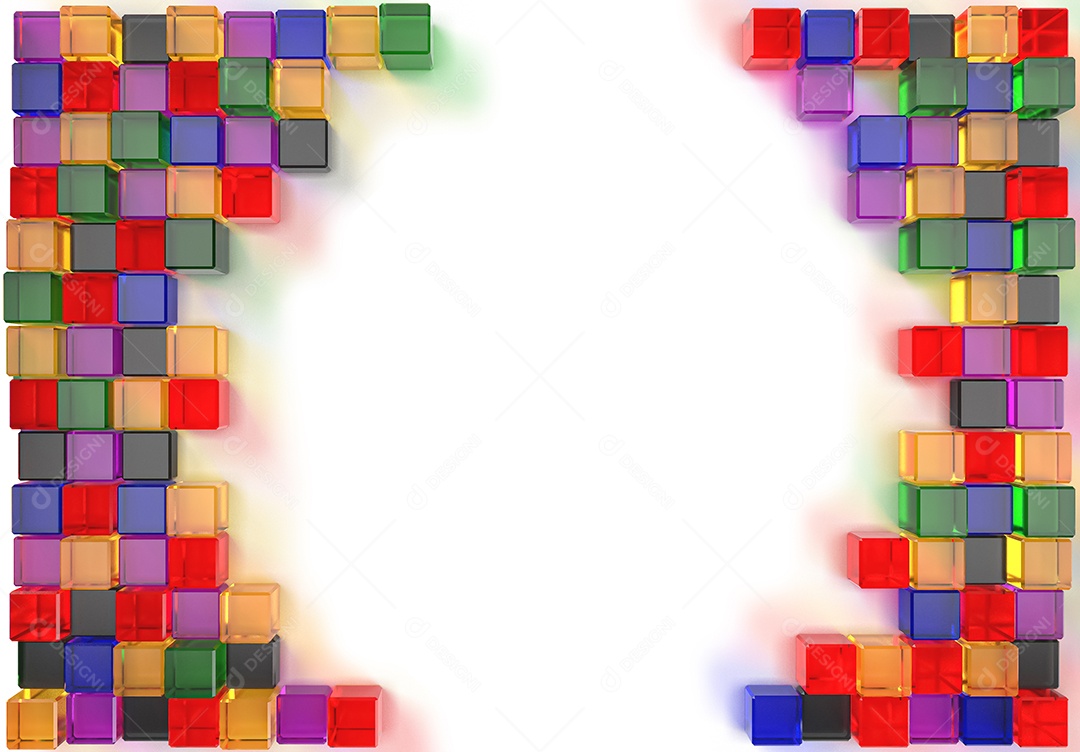 Imagem de renderização 3D de vidro cúbico colorido.