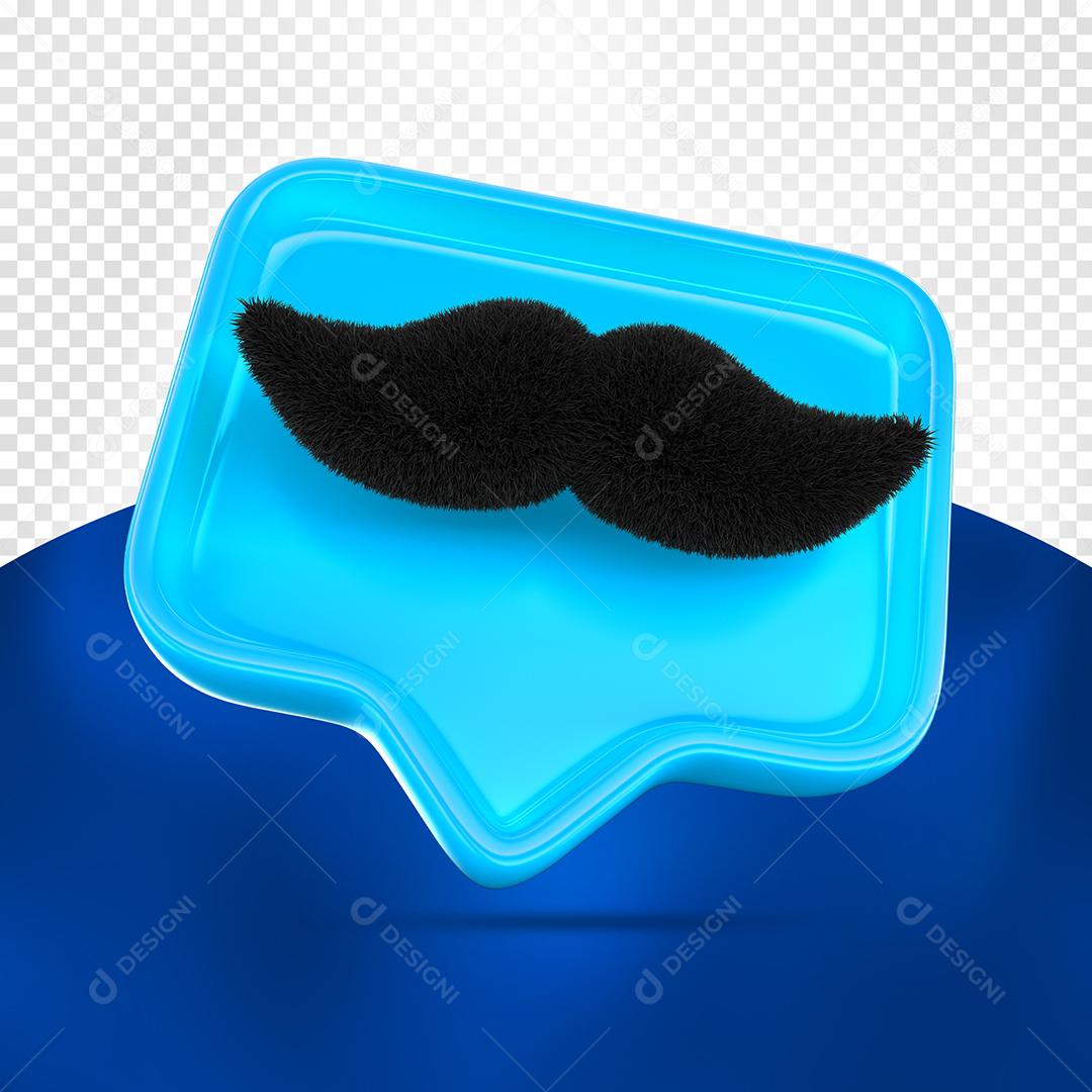 Bigode e Elemento Azul 3D do Dia dos Pais para Composição PSD