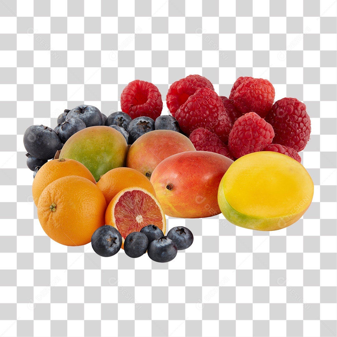 Frutas Laranja Amora Cereja e Manga PNG Transparente