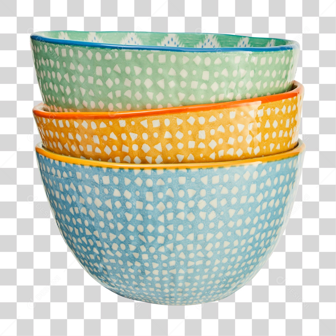 Vasilha Verde Laranja e Azul PNG Transparente