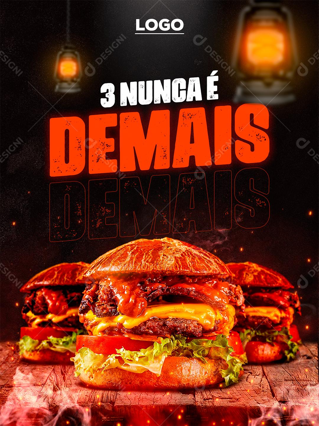 Social Media 3 Nunca é Demais Hamburgueria PSD Editável