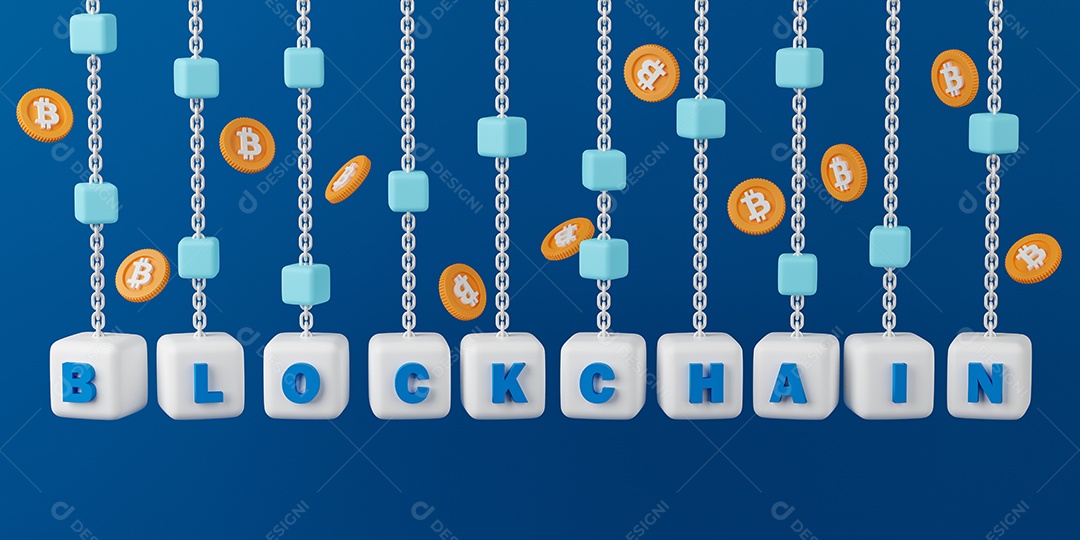 Blocos letras blockchaim em fundo azul