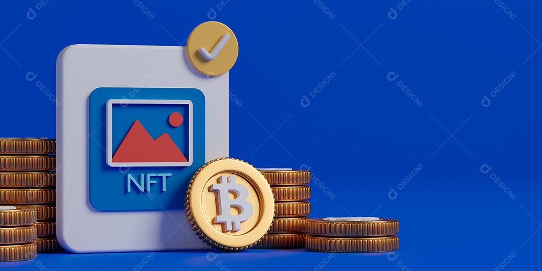 Quadro imagem NFT e moedas Bitcoin