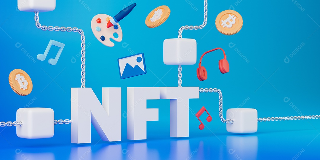 Quadro imagem NFT e moedas Bitcoin