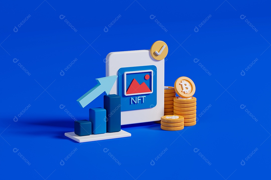 Quadro imagem NFT e moedas Bitcoin