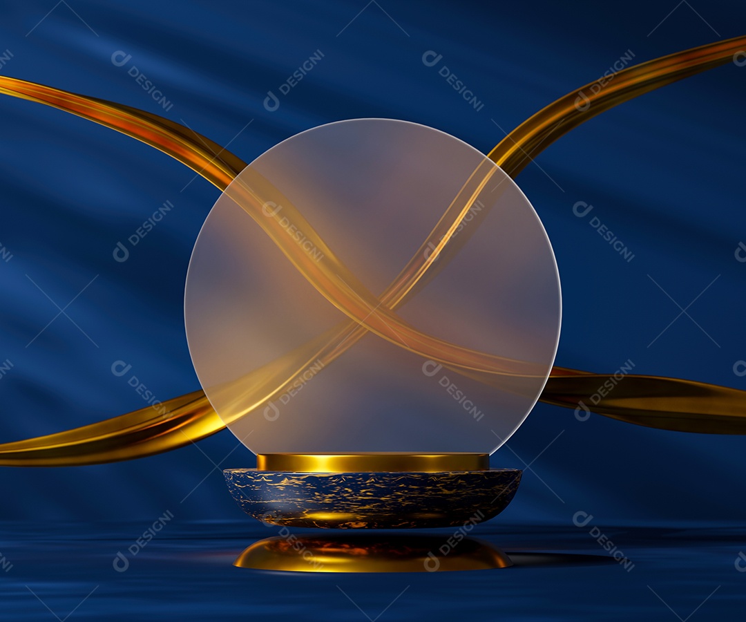 Podium de exibição de fundo dourado e azul