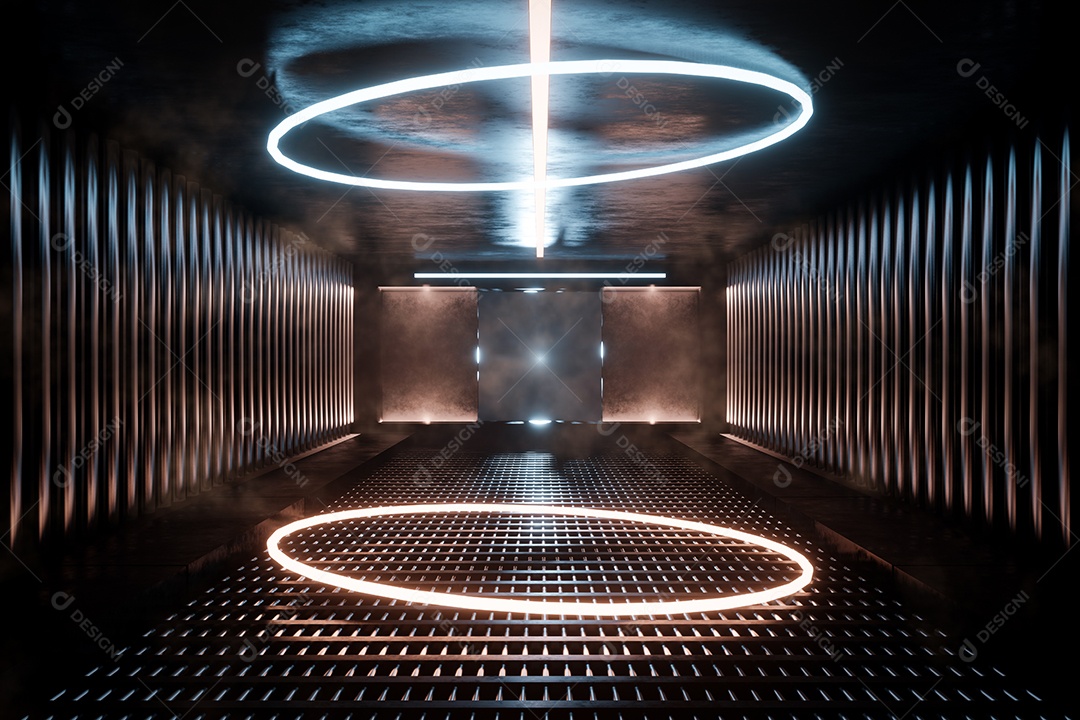 Renderização 3D Corredor inumação neon