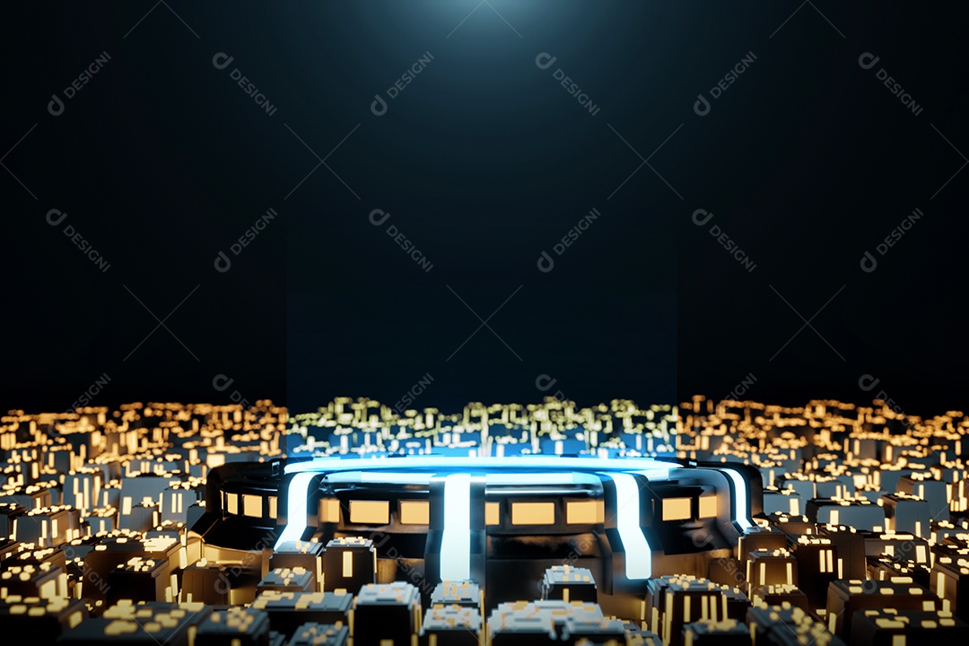 Renderização 3D Pódio sobre cidade