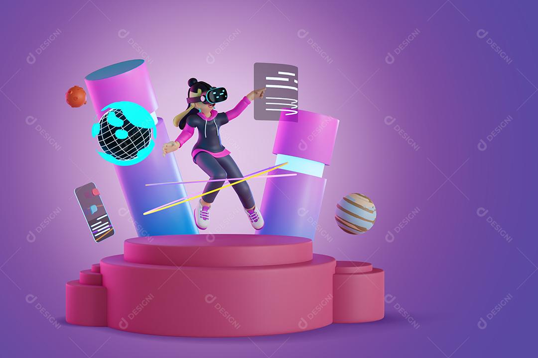 Mulher usando VR estão jogando o jogo no metaverso