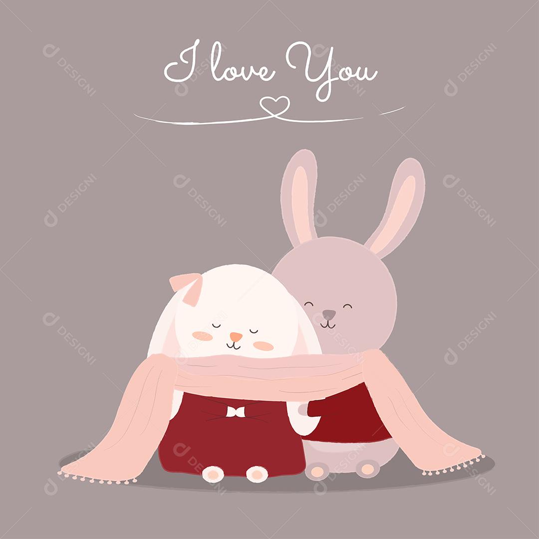 Casal de coelho adora desenhos animados de ilustração vetorial isolado no fundo cinza. Desenho de vetor bonito dos namorados. coelho huggs coelho doce desenho pastel.