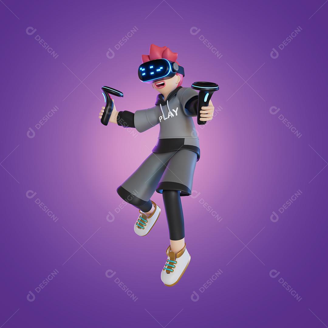 Homem jogando vr e segurando um controlador 3D