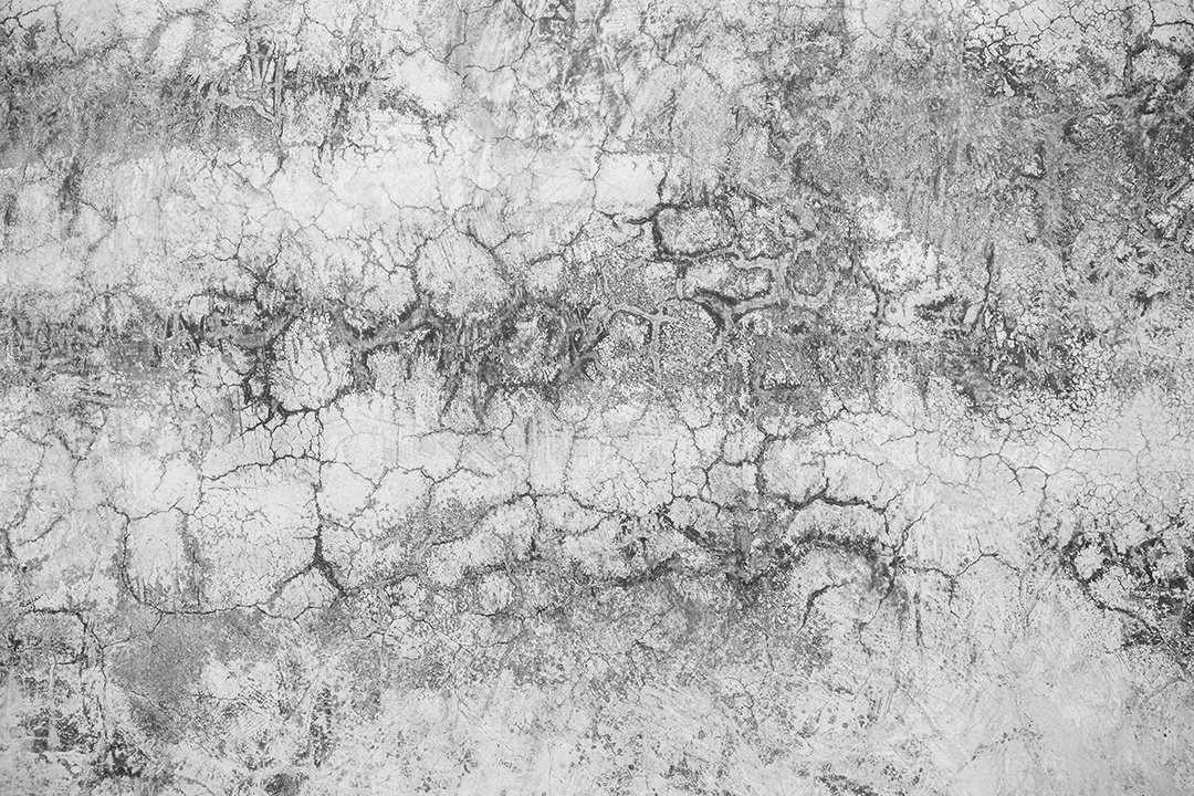 Velho muro de concreto em preto e branco, parede de cimento, parede quebrada, textura de fundo