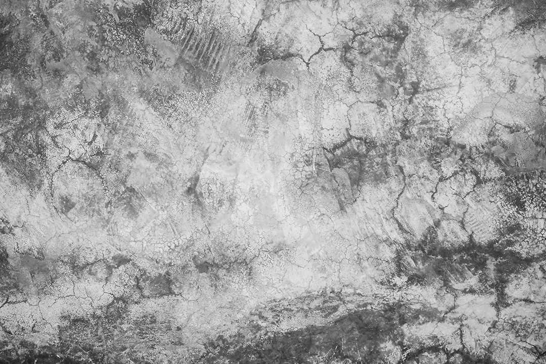 Velho muro de concreto em preto e branco, parede de cimento, parede quebrada, textura de fundo