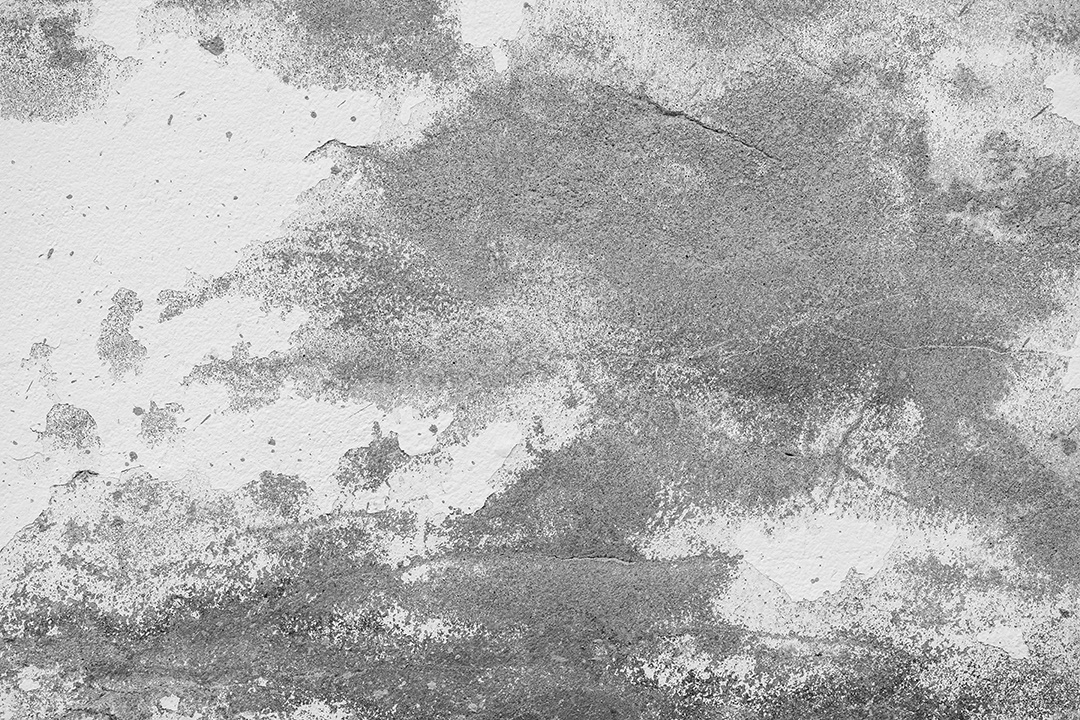 Velho muro de concreto em preto e branco, parede de cimento, parede quebrada, textura de fundo