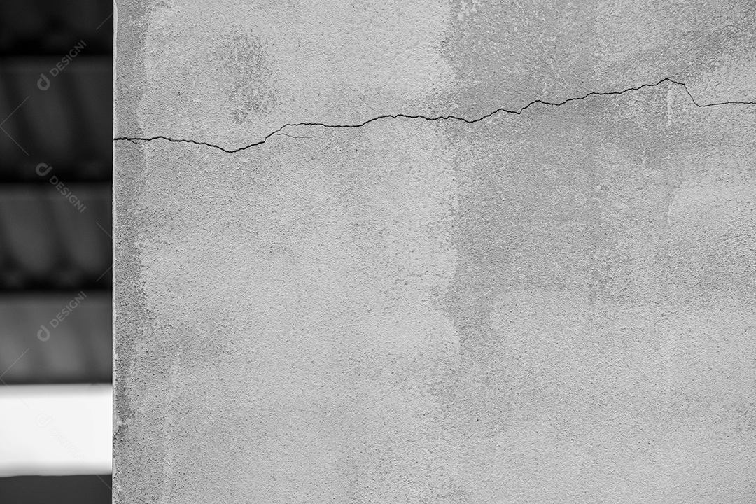 Velho muro de concreto em preto e branco, parede de cimento, parede quebrada, textura de fundo