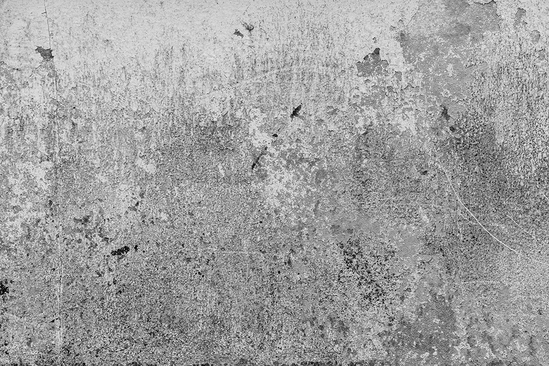 Velho muro de concreto em preto e branco, parede de cimento, parede quebrada, textura de fundo